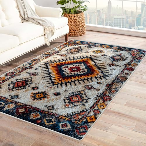 JOSUE Teppich Wohnzimmer Waschbarer Boho Böhmische Teppich Wohnzimmer Schlafzimmer Weich Kurzflor & Waschbar & rutschfest Rug(Orange 7)-210x300cm von JOSUE