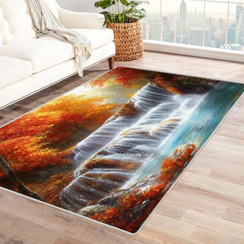 JOSUE Teppich Wohnzimmer Waschbarer Boho Fluss Teppich Wohnzimmer Schlafzimmer Weich Kurzflor & Waschbar & rutschfest Rug(Orange 43)-210x270cm von JOSUE
