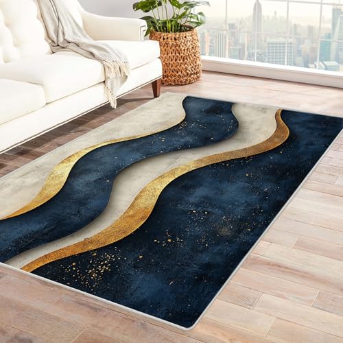 JOSUE Teppich Wohnzimmer Waschbarer Boho Linien Teppiche für Schlafzimmer Esszimmer rutschfest Weich Modern Teppich Groß Rug(Blau 20)-120x150cm von JOSUE