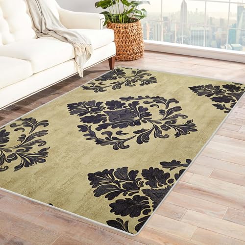 JOSUE Teppich Wohnzimmer Waschbarer Boho Retro Kurzflor Waschbarer Teppich Super Weich rutschfest Blumen Design Groß Wohnzimmerteppich(Lila 52)-150x180cm von JOSUE