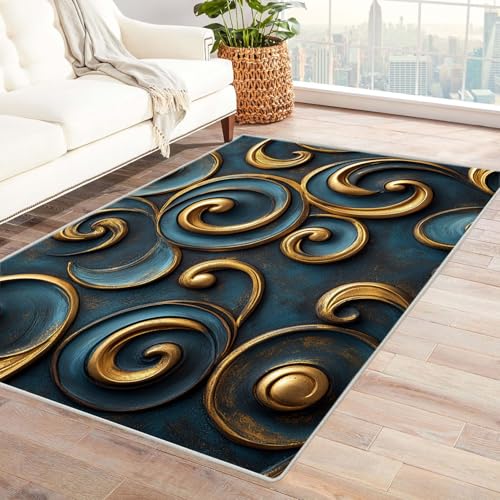 JOSUE Teppich Wohnzimmer Waschbarer Boho Retro Schlafzimmer Badezimmer Rutschfester Rug Eingangstürmatte Ocean Kinderkrabbel Carpet(Gold 29)-120x180cm von JOSUE