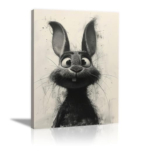 JOSUE Tierkaninchen Bilder Leinwand Ostern Lustige Tiere Bilder Leinwand Modern,Grau, schwarz Bild Kunstdrucke Wohnzimmer Wanddekoration Deko Xxl-50x70cm Gerahmt von JOSUE