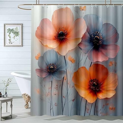 JOSUE Tropischer Botanischer Duschvorhang Blumen Stoffliches Gewebe Badezimmerdekorationsset mit Haken-H200 x B220 cm von JOSUE