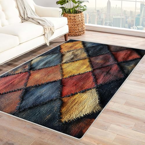 JOSUE Vintage Teppich Wohnzimmerteppich Abstrakt ideal fürs Wohnzimmer, Schlafzimmer und Kinderzimmer auch als Badematte Rug(Orange 22)-120x150cm von JOSUE