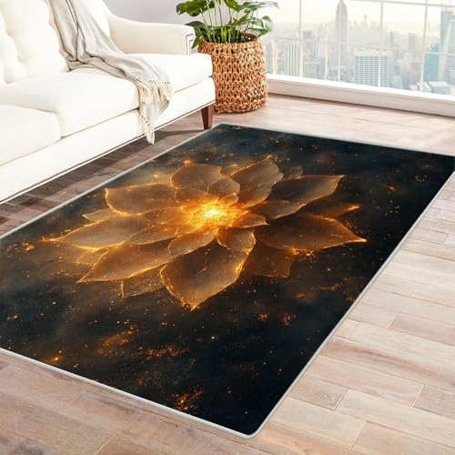 JOSUE Vintage Teppich Wohnzimmerteppich Blumen Wohnzimmer Schlafzimmer Dekor Kinder Spielmatte Küche Korridor Essbereich Teppich(Gold 13)-180x240cm von JOSUE
