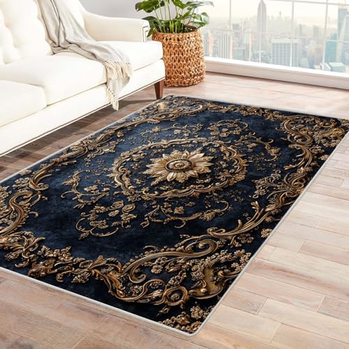 JOSUE Vintage Teppich Wohnzimmerteppich Blumen ideal fürs Wohnzimmer, Schlafzimmer und Kinderzimmer auch als Badematte Rug(Gold 22)-150x210cm von JOSUE