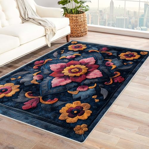 JOSUE Vintage Teppich Wohnzimmerteppich Blumen ideal fürs Wohnzimmer, Schlafzimmer und Kinderzimmer auch als Badematte Rug(Rosa 4)-120x180cm von JOSUE