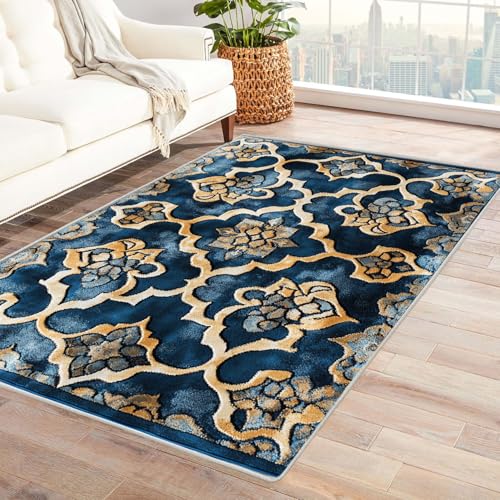 JOSUE Vintage Teppich Wohnzimmerteppich Böhmische Boho Teppich, Klein Carpet rutschfest, Schlafzimmer, Esszimmer, Büro(Blau 18)-120x180cm von JOSUE