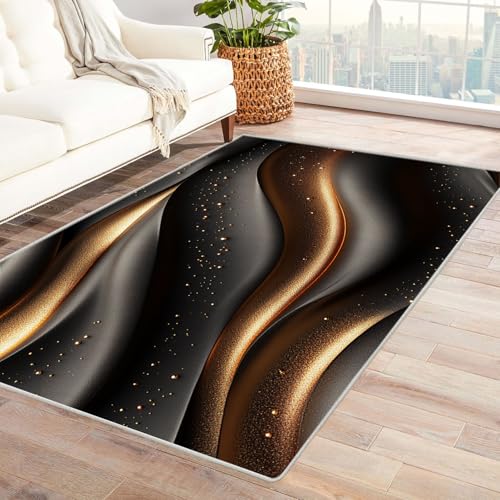 JOSUE Vintage Teppich Wohnzimmerteppich Linien Wohnzimmer Schlafzimmer Dekor Kinder Spielmatte Küche Korridor Essbereich Teppich(Gold 31)-60x90cm von JOSUE