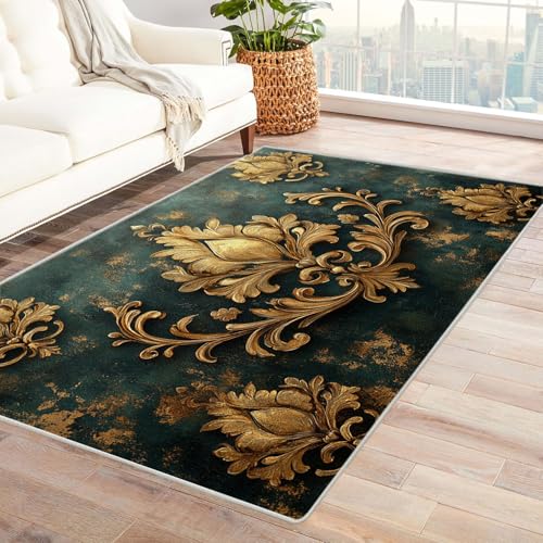 JOSUE Vintage Teppich Wohnzimmerteppich Retro Wohnzimmer Schlafzimmer Dekor Kinder Spielmatte Küche Korridor Essbereich Teppich(Gold 49)-90x150cm von JOSUE