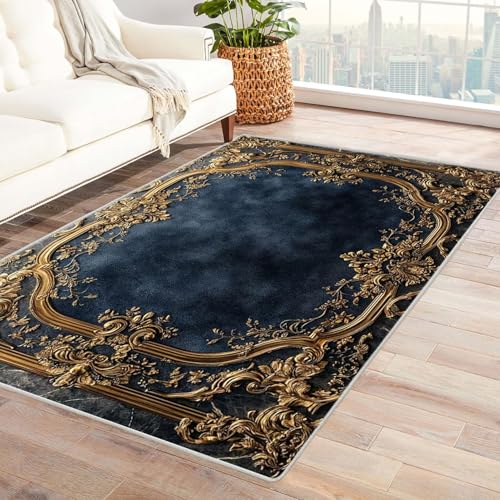 JOSUE Vintage Teppich Wohnzimmerteppich Retro ideal fürs Wohnzimmer, Schlafzimmer und Kinderzimmer auch als Badematte Rug(Blau 40)-60x90cm von JOSUE