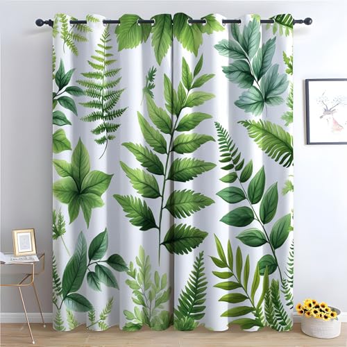 JOSUE Vorhang Blickdicht ösen 2er Set Blätter mit Ösen Thermovorhang für Wohnzimmer Fenstervorhänge Bunt für Zuhause-H140 x B110 cm (2er Pack) von JOSUE
