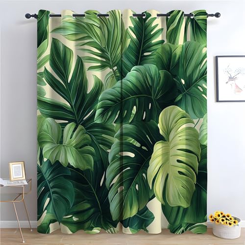 JOSUE Vorhang mit Elegante Pflanzen Und Blumen Muster Vorhang Blätter Blickdicht Verdunkelung Blätter Und Blüten Wohnzimmer Vorhänge Mit Ösen-H300 x B140 cm (2er Pack) von JOSUE