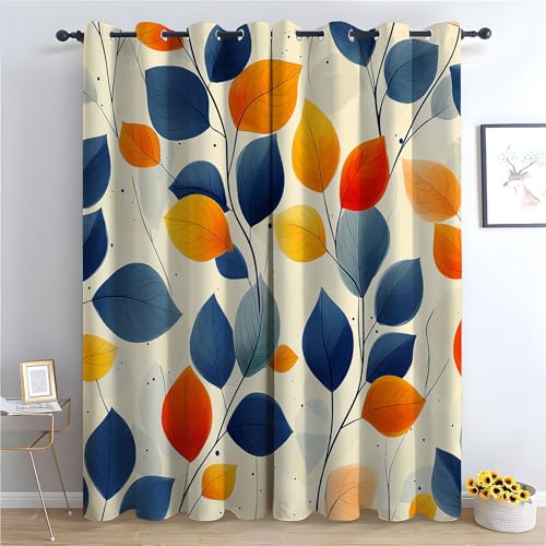 JOSUE Vorhang mit Elegante Pflanzen Und Blumen Muster Vorhang Bohème Blickdicht Verdunkelung Blätter Und Blüten Wohnzimmer Vorhänge Mit Ösen-H240 x B140 cm (2er Pack) von JOSUE