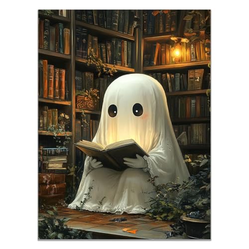 JOSUE Weiß, grau Halloween Decor LeinwäNde Groß Xxl Bilder, Retro Niedlicher Geist Bilder Wohnzimmer Bilder, Poster, Kunstdrucke-50x70cm Ungerahmt von JOSUE