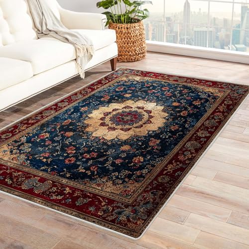 JOSUE Wohnzimmer Vintage Teppich Böhmen Kleiner Teppich Ozean, Weich Kurzflor & Waschbar & rutschfest Fussmatte Innen, Kinderteppich(Blau 10)-180x270cm von JOSUE