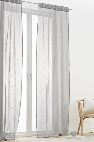 Jotex Ellen Multifunktionsgardine - hochwertige halbtransparente Leinen Gardinen für das Wohnzimmer (2er Set) - Grau, 250 cm von JOTEX