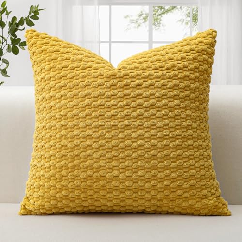 JOTOM 1 Stück Cord Kissenbezüge, 3D Bubble Texture Boho Zierkissenbezug Dekorative Sofakissen Dekokissen Kordsamt Kissenbezug Deko Kissenhülle für Couch Sofa Wohnzimmer (60x60cm, Senf Gelb) von JOTOM