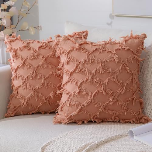JOTOM 2er Set Boho Kissenbezüge mit Quasten, Dekorative Weich Tassel Kissenbezug Retro Kissenhüllen Sofakissen Dekokissen Zierkissenbezug für Wohnzimmer Schlafzimmer Deko (45x45cm, Koralle) von JOTOM