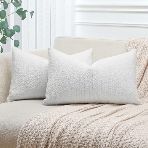 JOTOM 2er Set Boucle Kissenbezüge, Dekorative Weich Einfarbig Wurf Kissenbezug Moderne Kissenhüllen Sofakissen Dekokissen Zierkissenbezug für Wohnzimmer Schlafzimmer Deko (40x60cm, Elfenbeinweiß) von JOTOM