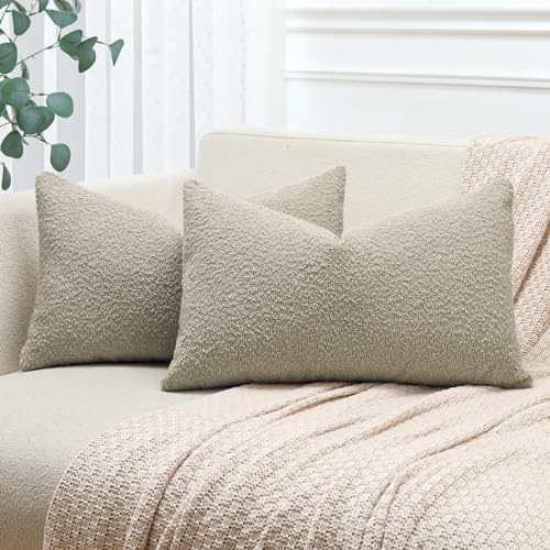 JOTOM 2er Set Boucle Kissenbezüge, Dekorative Weich Einfarbig Wurf Kissenbezug Moderne Kissenhüllen Sofakissen Dekokissen Zierkissenbezug für Wohnzimmer Schlafzimmer Deko (40x60cm, Haferflocken) von JOTOM