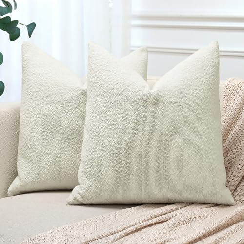JOTOM 2er Set Boucle Kissenbezüge, Dekorative Weich Einfarbig Wurf Kissenbezug Moderne Kissenhüllen Sofakissen Dekokissen Zierkissenbezug für Wohnzimmer Schlafzimmer Deko (50x50cm, Cremeweiß) von JOTOM