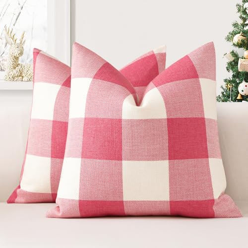 JOTOM 2er Set Buffalo Plaid Kissenbezüge, Dekorative Weich Plaid Wurf Kissenbezug Moderne Kissenhüllen Sofakissen Dekokissen Zierkissenbezug für Wohnzimmer Schlafzimmer Deko (40x40cm, Rosa) von JOTOM