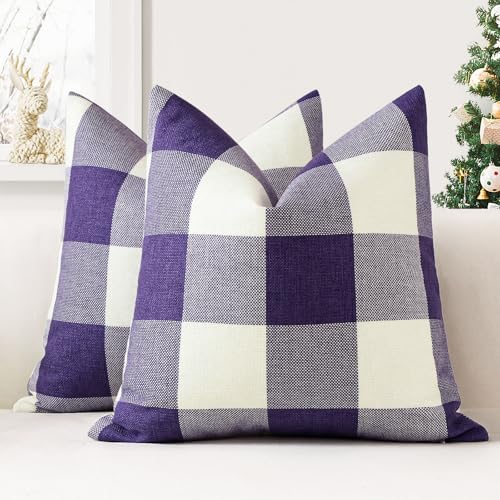 JOTOM 2er Set Buffalo Plaid Kissenbezüge, Dekorative Weich Plaid Wurf Kissenbezug Moderne Kissenhüllen Sofakissen Dekokissen Zierkissenbezug für Wohnzimmer Schlafzimmer Deko (40x40cm, Violett) von JOTOM