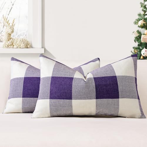 JOTOM 2er Set Buffalo Plaid Kissenbezüge, Dekorative Weich Plaid Wurf Kissenbezug Moderne Kissenhüllen Sofakissen Dekokissen Zierkissenbezug für Wohnzimmer Schlafzimmer Deko (40x60cm, Violett) von JOTOM