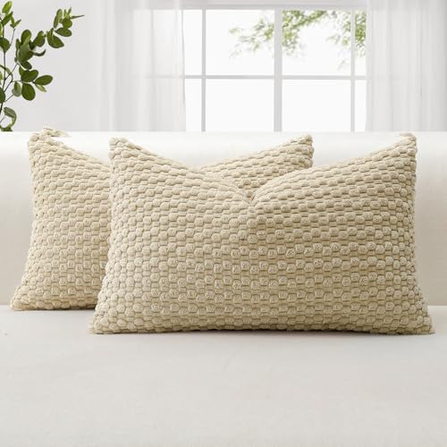 JOTOM 2er Set Cord Kissenbezüge, 3D Bubble Texture Boho Zierkissenbezug Dekorative Sofakissen Dekokissen Kordsamt Kissenbezug Deko Kissenhülle für Couch Sofa Wohnzimmer (30x50cm, Lichtkaffee) von JOTOM