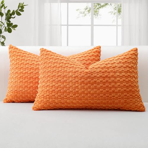 JOTOM 2er Set Cord Kissenbezüge, 3D Bubble Texture Boho Zierkissenbezug Dekorative Sofakissen Dekokissen Kordsamt Kissenbezug Deko Kissenhülle für Couch Sofa Wohnzimmer (40x60cm, Orange) von JOTOM
