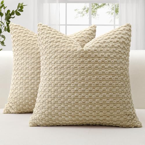 JOTOM 2er Set Cord Kissenbezüge, 3D Bubble Texture Boho Zierkissenbezug Dekorative Sofakissen Dekokissen Kordsamt Kissenbezug Deko Kissenhülle für Couch Sofa Wohnzimmer (50x50cm, Lichtkaffee) von JOTOM