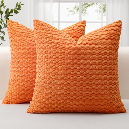 JOTOM 2er Set Cord Kissenbezüge, 3D Bubble Texture Boho Zierkissenbezug Dekorative Sofakissen Dekokissen Kordsamt Kissenbezug Deko Kissenhülle für Couch Sofa Wohnzimmer (60x60cm, Orange) von JOTOM