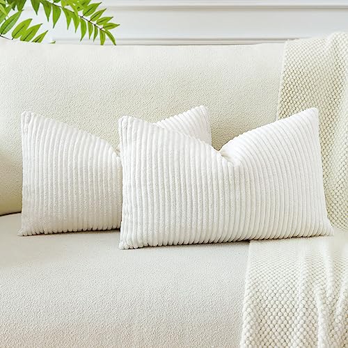 JOTOM 2er Set Cord Kissenbezüge Kissenhülle Dekorative Zierkissen Sofakissen Couchkissen Dekokissen Kissenbezug Deko Kissenhülle für Sofa Wohnzimmer 30x50cm Beige von JOTOM