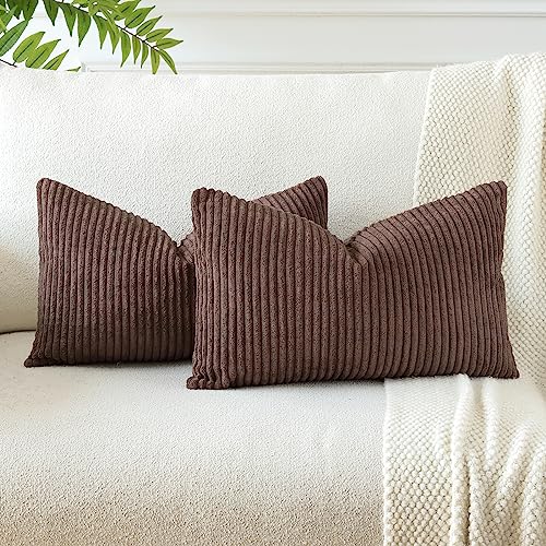 JOTOM 2er Set Cord Kissenbezüge Kissenhülle Dekorative Zierkissen Sofakissen Couchkissen Dekokissen Kissenbezug Deko Kissenhülle für Sofa Wohnzimmer 30x50cm Braun von JOTOM