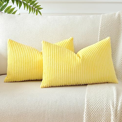 JOTOM 2er Set Cord Kissenbezüge Kissenhülle Dekorative Zierkissen Sofakissen Couchkissen Dekokissen Kissenbezug Deko Kissenhülle für Sofa Wohnzimmer 30x50cm Gelb von JOTOM