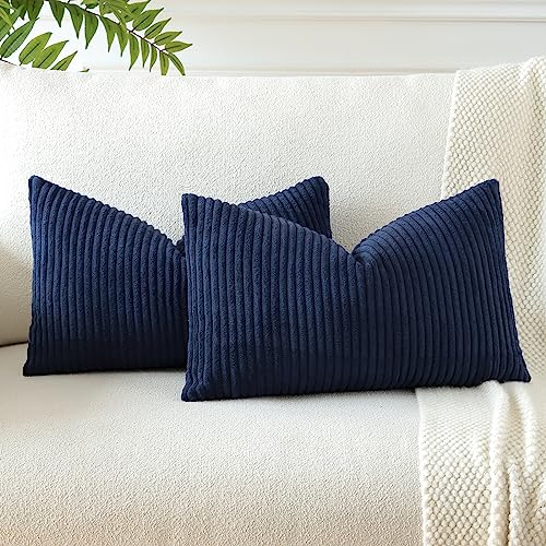 JOTOM 2er Set Cord Kissenbezüge Kissenhülle Dekorative Zierkissen Sofakissen Couchkissen Dekokissen Kissenbezug Deko Kissenhülle für Sofa Wohnzimmer 30x50cm Navy Blau von JOTOM