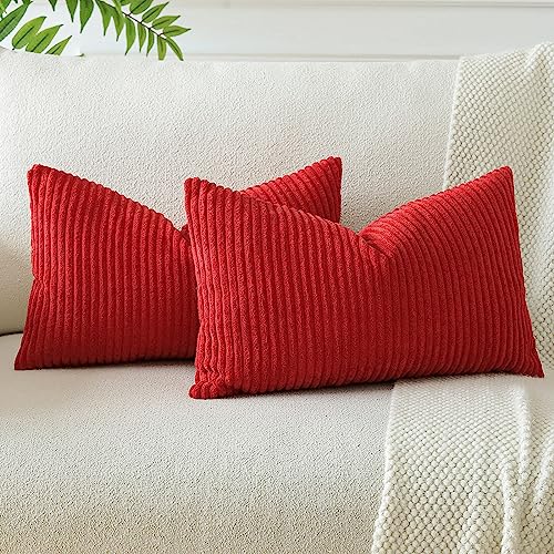 JOTOM 2er Set Cord Kissenbezüge Kissenhülle Dekorative Zierkissen Sofakissen Couchkissen Dekokissen Kissenbezug Deko Kissenhülle für Sofa Wohnzimmer 30x50cm Rot von JOTOM