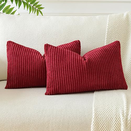 JOTOM 2er Set Cord Kissenbezüge Kissenhülle Dekorative Zierkissen Sofakissen Couchkissen Dekokissen Kissenbezug Deko Kissenhülle für Sofa Wohnzimmer 30x50cm Weinrot von JOTOM