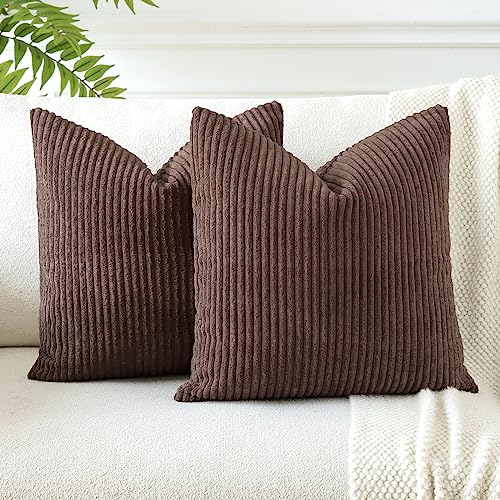 JOTOM 2er Set Cord Kissenbezüge Kissenhülle Dekorative Zierkissen Sofakissen Couchkissen Dekokissen Kissenbezug Deko Kissenhülle für Sofa Wohnzimmer 40x40cm Braun von JOTOM