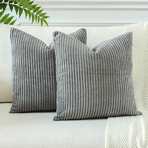 JOTOM 2er Set Cord Kissenbezüge Kissenhülle Dekorative Zierkissen Sofakissen Couchkissen Dekokissen Kissenbezug Deko Kissenhülle für Sofa Wohnzimmer 40x40cm Grau von JOTOM