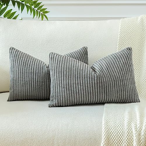 JOTOM 2er Set Cord Kissenbezüge Kissenhülle Dekorative Zierkissen Sofakissen Couchkissen Dekokissen Kissenbezug Deko Kissenhülle für Sofa Wohnzimmer 40x60cm Grau von JOTOM