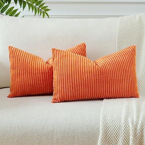 JOTOM 2er Set Cord Kissenbezüge Kissenhülle Dekorative Zierkissen Sofakissen Couchkissen Dekokissen Kissenbezug Deko Kissenhülle für Sofa Wohnzimmer 40x60cm Orange Gebrannt von JOTOM