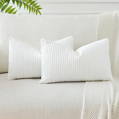 JOTOM 2er Set Cord Kissenbezüge Kissenhülle Dekorative Zierkissen Sofakissen Couchkissen Dekokissen Kissenbezug Deko Kissenhülle für Sofa Wohnzimmer 40x60cm Reines Weiß von JOTOM