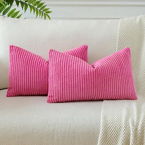 JOTOM 2er Set Cord Kissenbezüge Kissenhülle Dekorative Zierkissen Sofakissen Couchkissen Dekokissen Kissenbezug Deko Kissenhülle für Sofa Wohnzimmer 40x60cm Rosa Rot von JOTOM