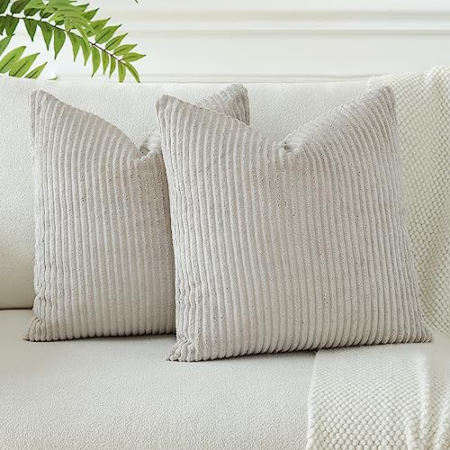 JOTOM 2er Set Cord Kissenbezüge Kissenhülle Dekorative Zierkissen Sofakissen Couchkissen Dekokissen Kissenbezug Deko Kissenhülle für Sofa Wohnzimmer 45x45cm Hellgrau von JOTOM