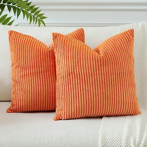 JOTOM 2er Set Cord Kissenbezüge Kissenhülle Dekorative Zierkissen Sofakissen Couchkissen Dekokissen Kissenbezug Deko Kissenhülle für Sofa Wohnzimmer 45x45cm Orange Gebrannt von JOTOM