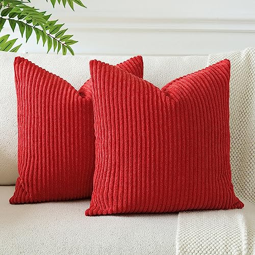 JOTOM 2er Set Cord Kissenbezüge Kissenhülle Dekorative Zierkissen Sofakissen Couchkissen Dekokissen Kissenbezug Deko Kissenhülle für Sofa Wohnzimmer 45x45cm Rot von JOTOM