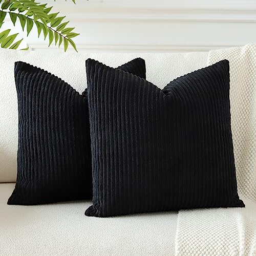 JOTOM 2er Set Cord Kissenbezüge Kissenhülle Dekorative Zierkissen Sofakissen Couchkissen Dekokissen Kissenbezug Deko Kissenhülle für Sofa Wohnzimmer 45x45cm Schwarz von JOTOM