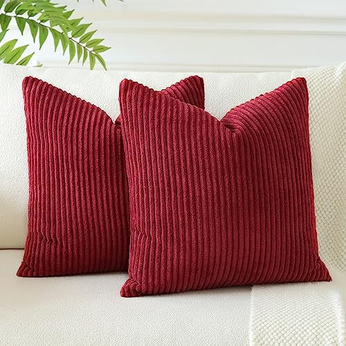 JOTOM 2er Set Cord Kissenbezüge Kissenhülle Dekorative Zierkissen Sofakissen Couchkissen Dekokissen Kissenbezug Deko Kissenhülle für Sofa Wohnzimmer 45x45cm Weinrot von JOTOM